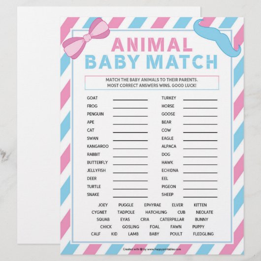 Baby-Match [Gender-Überraschung] Briefbogen (Vorne/Hinten)