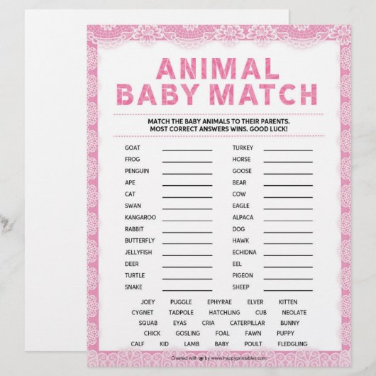 Baby Match [Luxury Lace [Pink] Briefbogen (Vorne/Hinten)