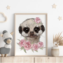 Baby Meerkat Rose Animal Poster | Wall Print