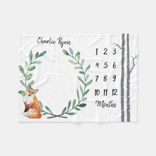 Baby-Meilenstein-Deckefox-Kranz-und -birken-Bäume Fleecedecke