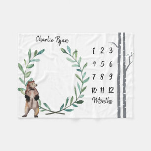 Baby-Meilenstein-Decken-Bärn-Kranz-und Fleecedecke