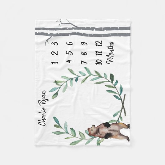 Baby-Meilenstein-Decken-Bärn-Kranz-und Fleecedecke (Vorderseite)