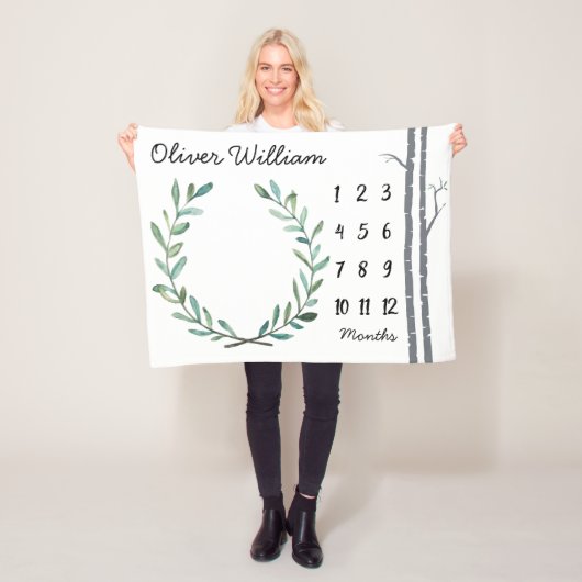 Baby-Meilenstein-Decken-Birken-Bäume und Kranz Fleecedecke (Beispiel)