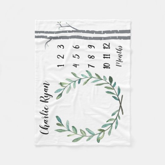 Baby-Meilenstein-Decken-Kranz-und Birken-Bäume Fleecedecke (Vorderseite)