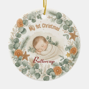 Baby Mein 1. Weihnachten Boho Sage Eukalyptus  Keramik Ornament