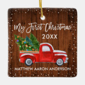 Baby Mein erster Weihnachtsschneefahrer Red Truck Keramikornament (Vorderseite)