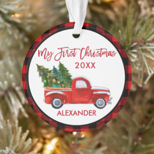 Baby Mein erstes Weihnachten Vintage-LKW Rot karie Ornament