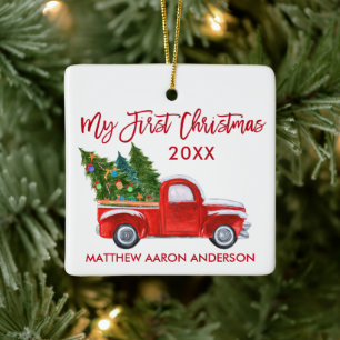 Baby Mein erstes Weihnachten Vintage-LKW Rot Keramikornament