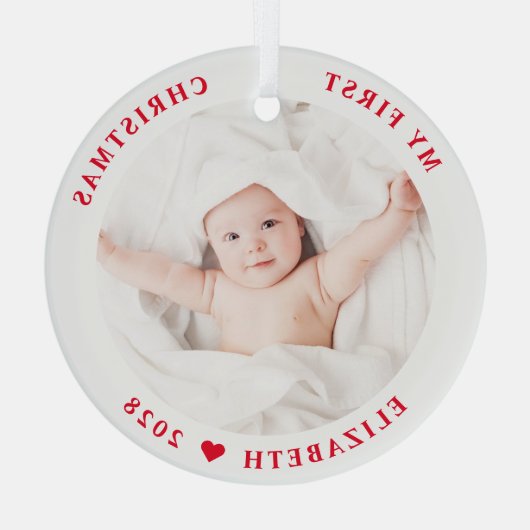 Baby Mein erstes Weihnachts-Foto Ornament Aus Glas (Rückseite)