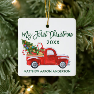 Baby Mein erstes Weihnachts-LKW-Baum-Zuckerstangen Keramikornament
