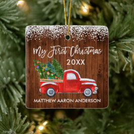 Baby Mein erstes Weihnachts Red Truck Woodschnee Keramikornament