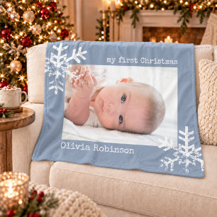 Baby mein erstes Weihnachtsfoto Dusty Blue Schnee Fleecedecke
