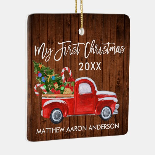 Baby Mein erstes Weihnachtswald Red Truck Candy Ca Keramikornament (Rechts)