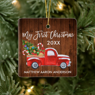 Baby Mein erstes Weihnachtswald Red Truck Candy Ca Keramikornament