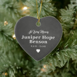 Baby Memorial Chalkboard Vollständiges Foto Keramik Ornament<br><div class="desc">Ehre dein wertvolles Foto mit diesem Ornament. Behalt eine wunderschöne Erinnerung deines Kindes oder gib dies als Urlaubsgeschenk an Familie und Freunde. Personalisieren Sie dieses Foto-Gedenkschmuck mit einem individuelle Name, Gedenkstätte und Jahr. Dieses Foto-Ornament verfügt über eine Chalkboard-Hinterfront sowie ein komplettes Foto auf der Rückseite des Ornaments. Mehrere Formen sind...</div>