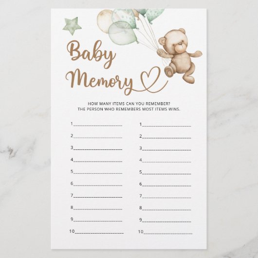 Baby Memory Teddy Bear Baby Dusche (Vorderseite)