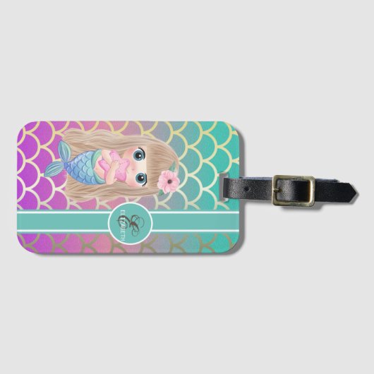 Baby Mermaid auf Meerjungfrau Schwanz Scales Gepäckanhänger (Vorderseite (Horizontal))