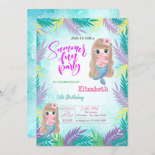 Baby Mermaid Blume Summer Birthday Party Einladung