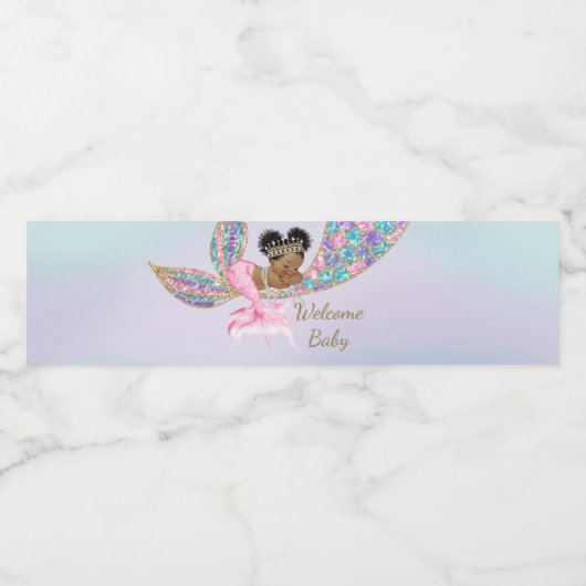 Baby Mermaid Dusche Water Label, afroamerikanisch Wasserflaschenetikett (Einzelnes Label)