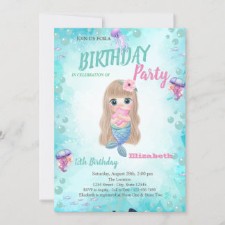 Baby Mermaid Sommer Geburtstagsparty Einladung