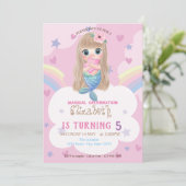 Baby Mermaid Stars Rainbow Birthday Einladung (Stehend Vorderseite)