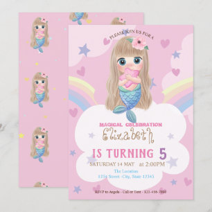 Baby Mermaid Stars Rainbow Birthday Einladung