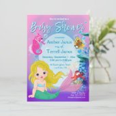 Baby Mermaid Unterwasser Fantasy Baby Dusche Einladung (Stehend Vorderseite)