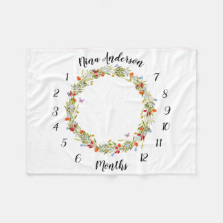 baby mijlpaal deken met veldbloemen en vlindertjes fleecedecke
