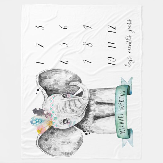 Baby Milestone Blanket | Kleiner Elefant Fleecedecke (Vorderseite)