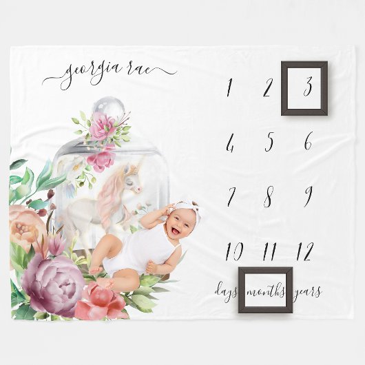 Baby Milestone Blanket | Wasserfarbeneinhorn Fleecedecke