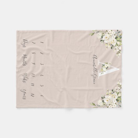 Baby Milestone Blush White Rose Floral Letter Fleecedecke (Vorderseite (Horizontal))