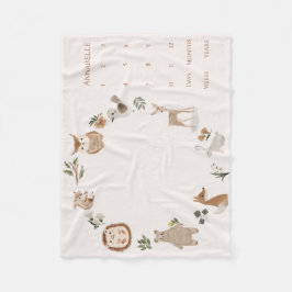 Baby Milestone Boho Woodland Animals Wreath Fleecedecke