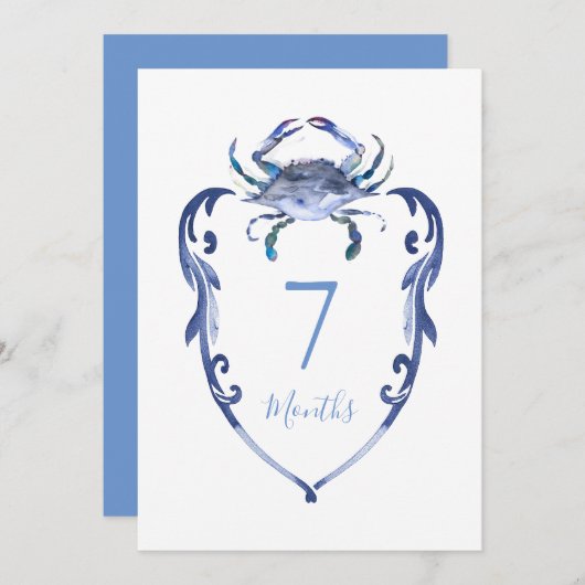 Baby Milestone Cards Watercolor Blue Crab Einladung (Vorne/Hinten)