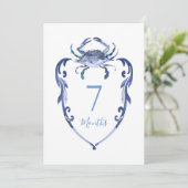 Baby Milestone Cards Watercolor Blue Crab Einladung (Stehend Vorderseite)