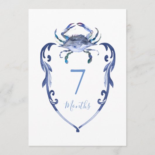 Baby Milestone Cards Watercolor Blue Crab Einladung (Vorderseite)