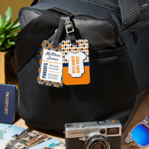 Baby Miner Orange Navy Raute Muster Tag Gepäckanhänger