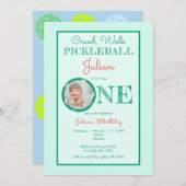 Baby Mint Green Crawl Walk Pickleball 1. Geburtsta Einladung (Vorne/Hinten)