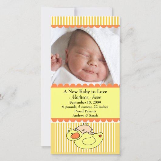 Baby mit Duck FOTO Geburtserklärung Ankündigung (Vorderseite)