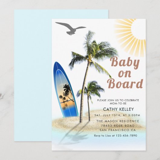 Baby mit eigener Marke auf Board Beach Baby Dusche Einladung (Vorne/Hinten)