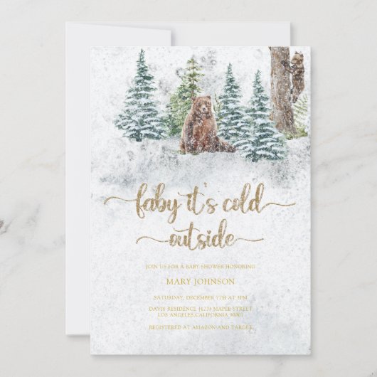 Baby mit kalter Außenbärendusche Einladung (Vorderseite)