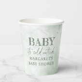 Baby mit kalter Außendusche Pappbecher (Rückseite)