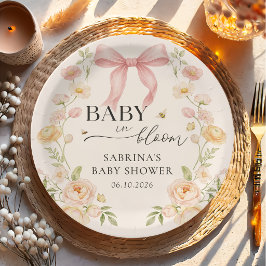 Baby mit rosa Schleife in Blüte Baby Shower Papier Pappteller
