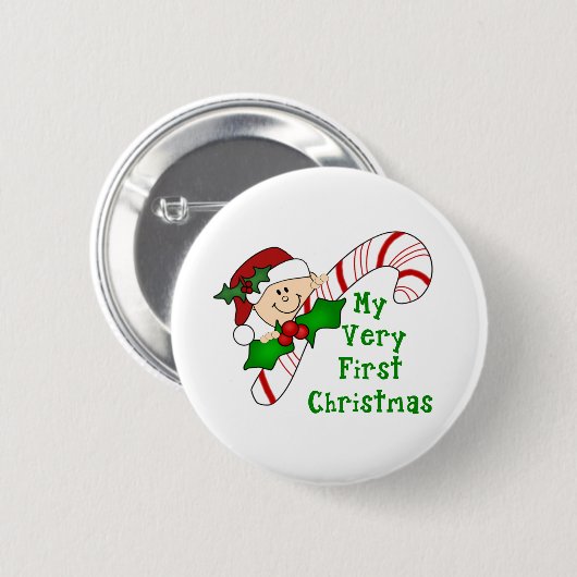 Baby mit Zuckerstange-erstem Weihnachten Button (Vorne & Hinten)