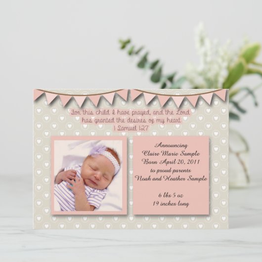 Baby-Mitteilung, christlicher Scripture für Einladung (Stehend Vorderseite)