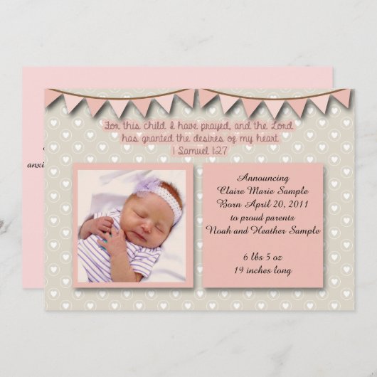 Baby-Mitteilung, christlicher Scripture für Einladung (Vorne/Hinten)