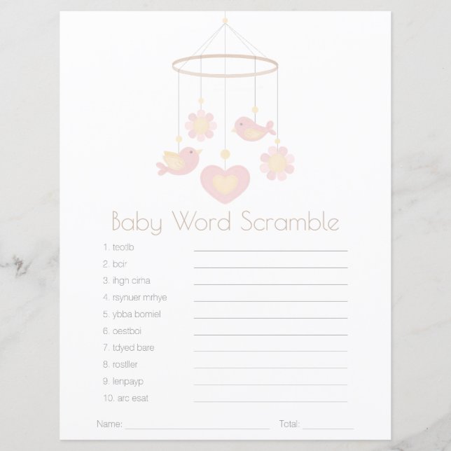 Baby Mobile Nesting Party Baby Word Scramble (Vorderseite)