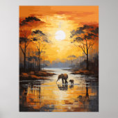 Baby & Mommy Elephant, der Sonnenuntergang geniess Poster (Vorne)