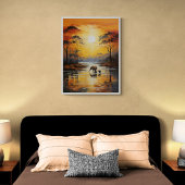 Baby & Mommy Elephant, der Sonnenuntergang geniess Poster