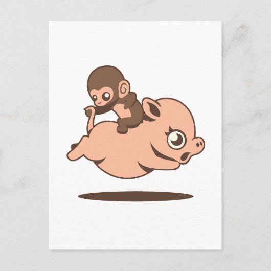 Baby Monkey (Auf einem Schwein rückwärts gehen) Postkarte (Vorderseite)
