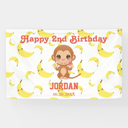 Baby Monkey Birthday Party Banner (Horizontal)